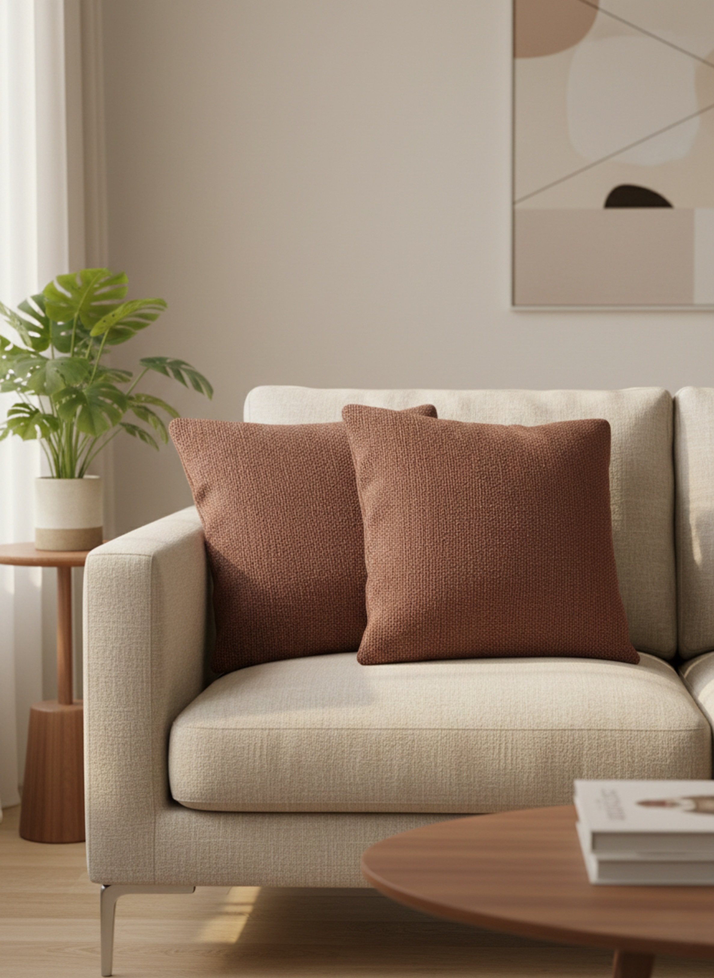 Cocoa Brown Textured Jute Cushion Cover – Solid Minimal Style