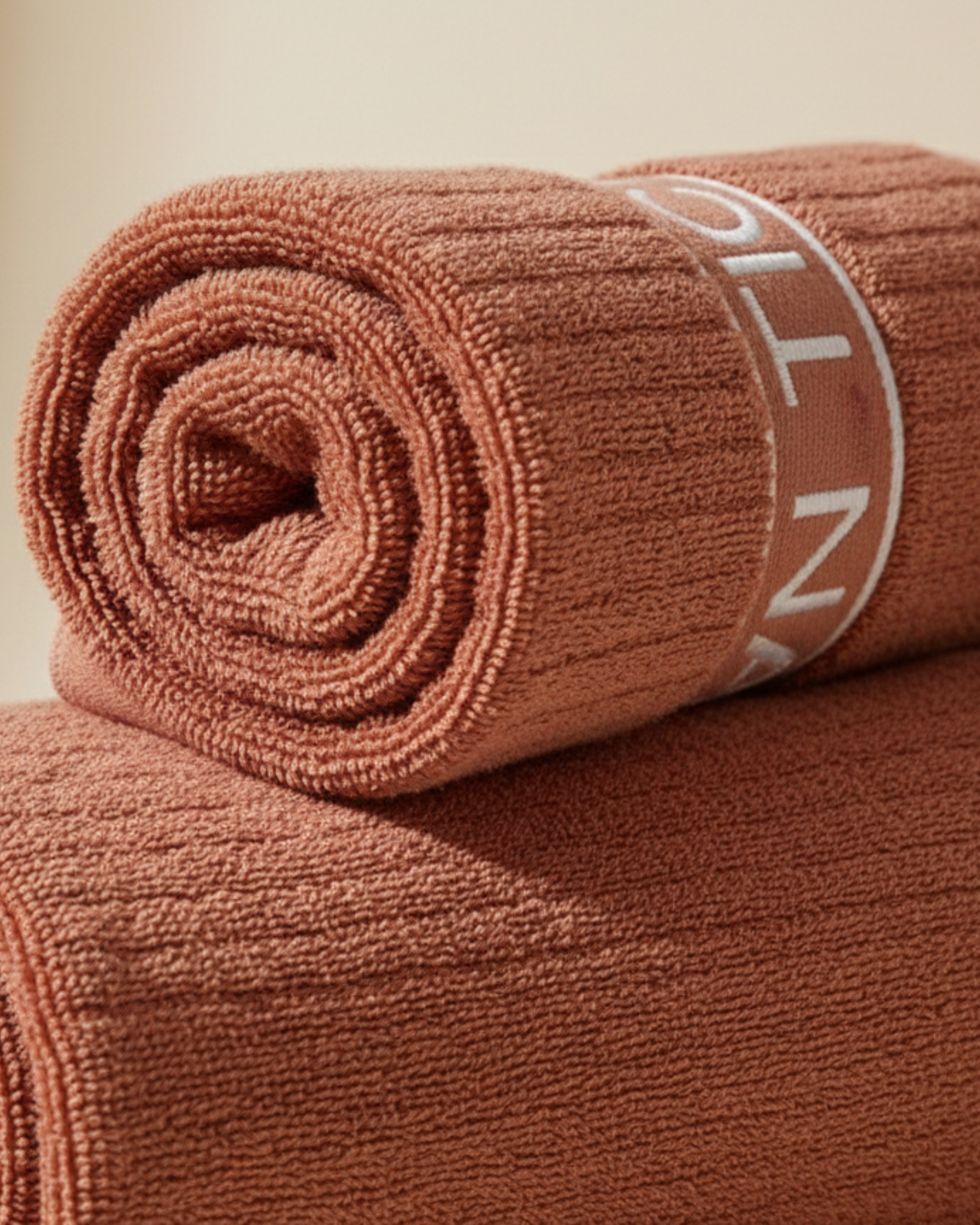 Premium Soft Cotton Hand & Bath Towel Set – Rust Brown Ribbed Design