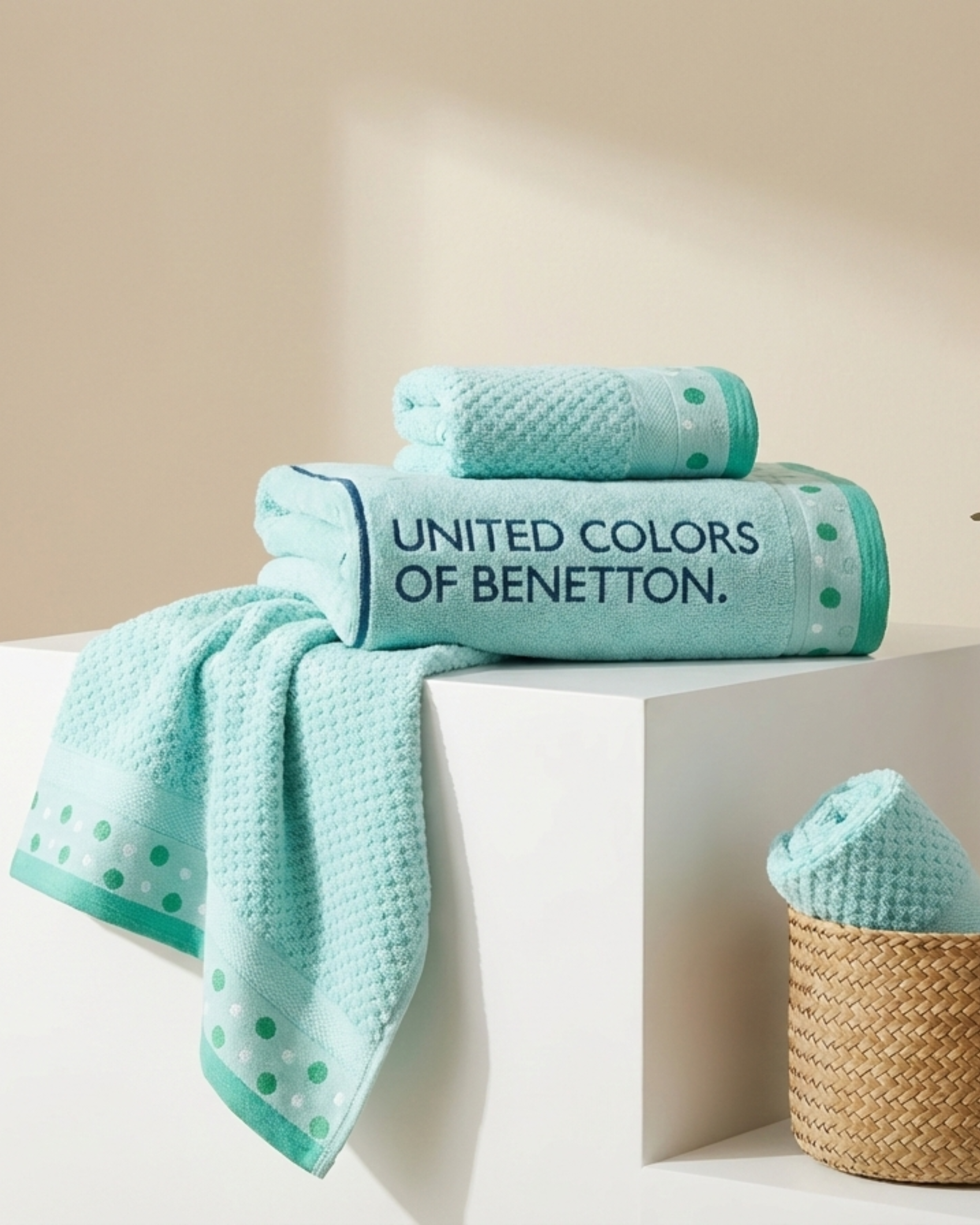 Premium Soft Cotton Hand & Bath Towel Set – Mint Green Dot Design