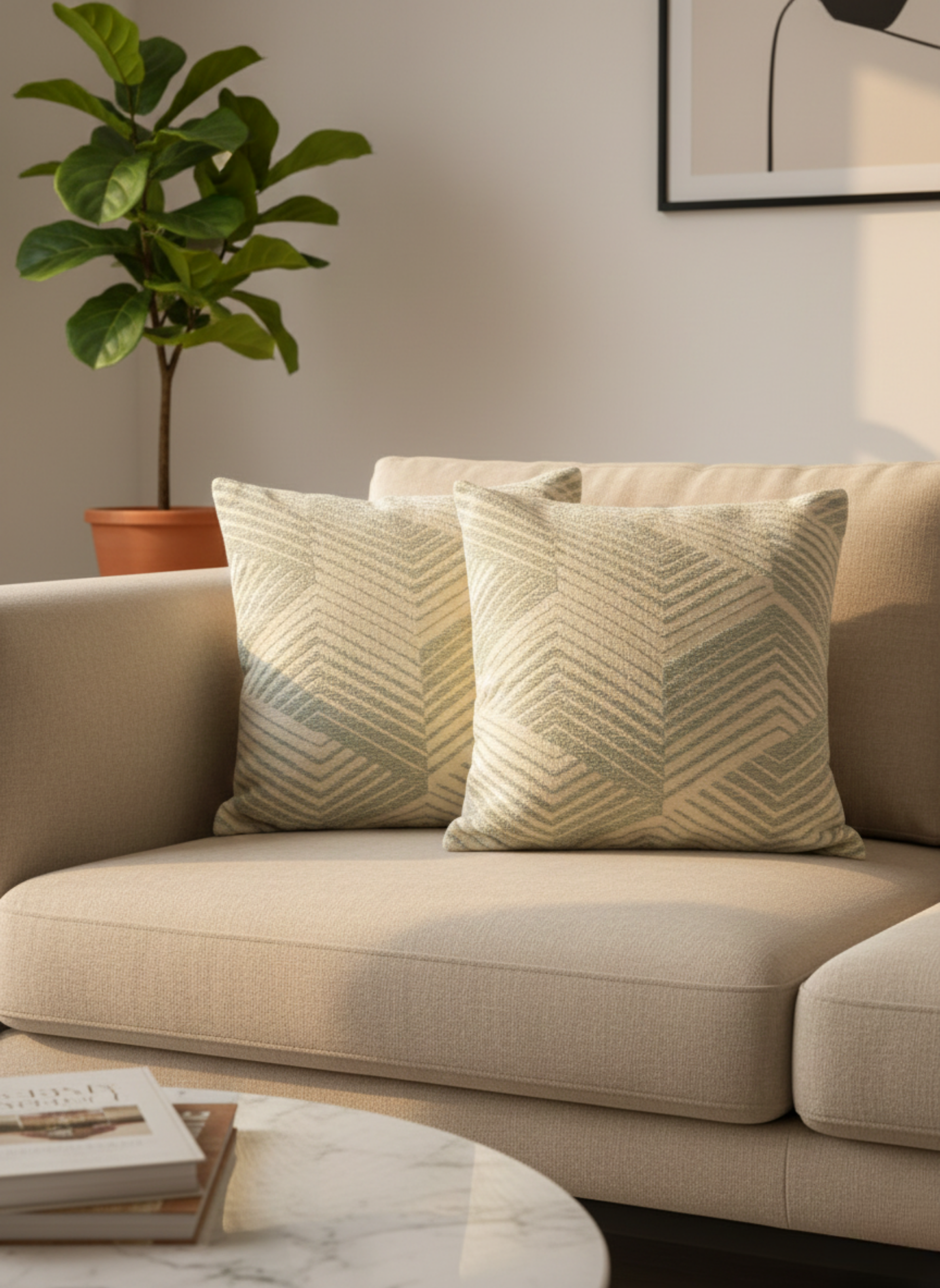 Elegant Sage Green Geometric Textured Cushion Cover