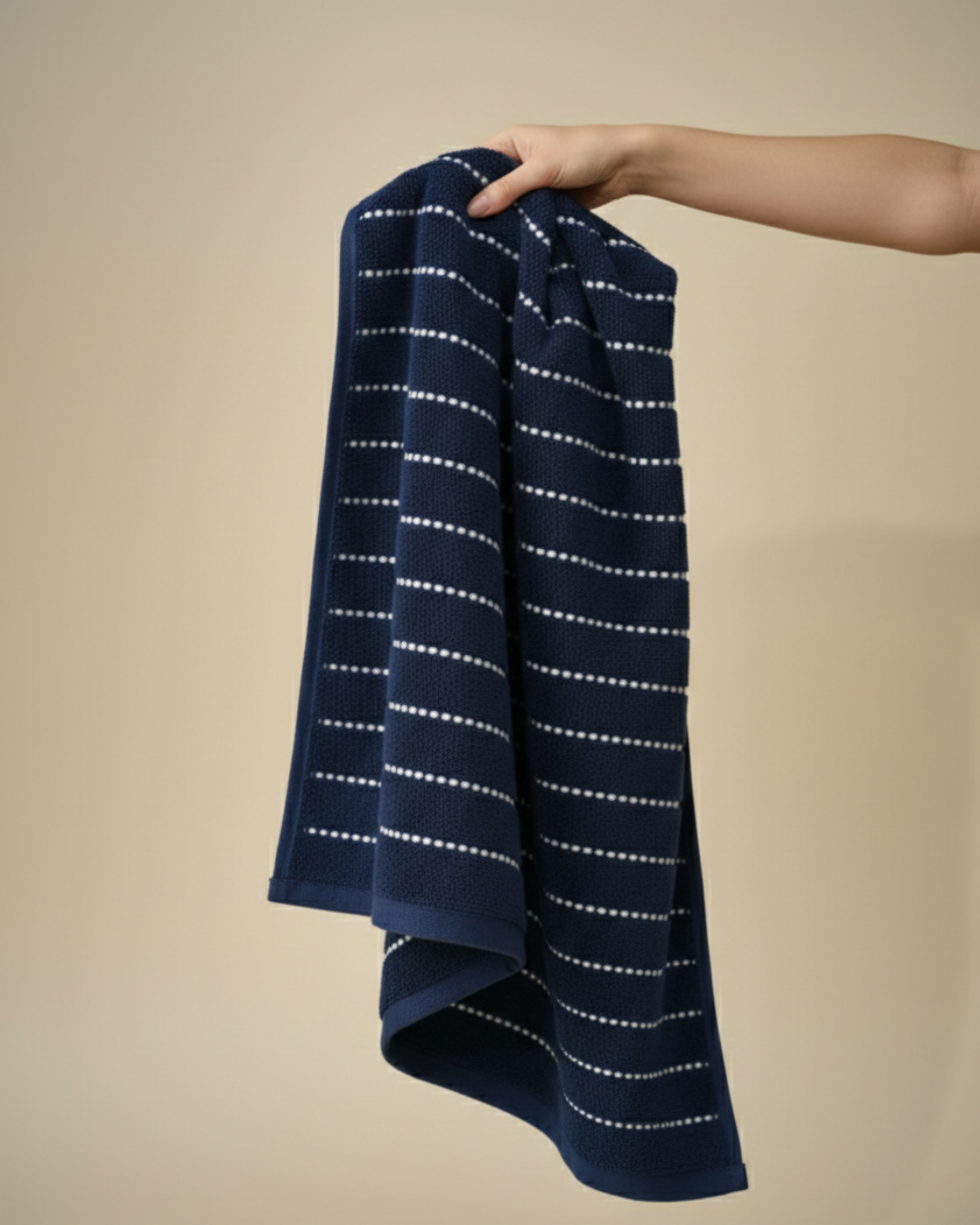 Navy Dot Stripe Premium Cotton Hand Towel