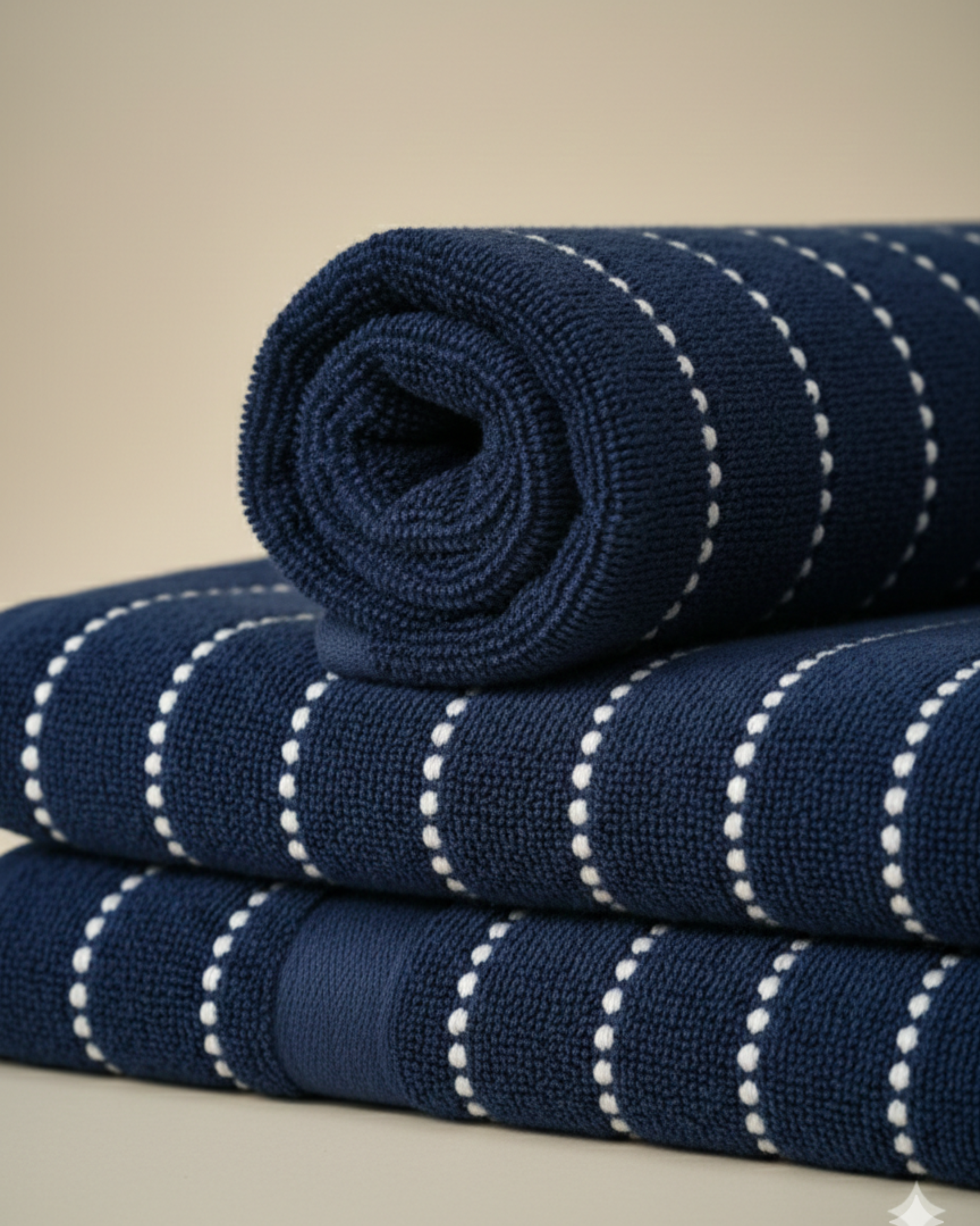 Navy Dot Stripe Premium Cotton Hand Towel