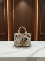 Beige Multicolour Bird Print Handbag