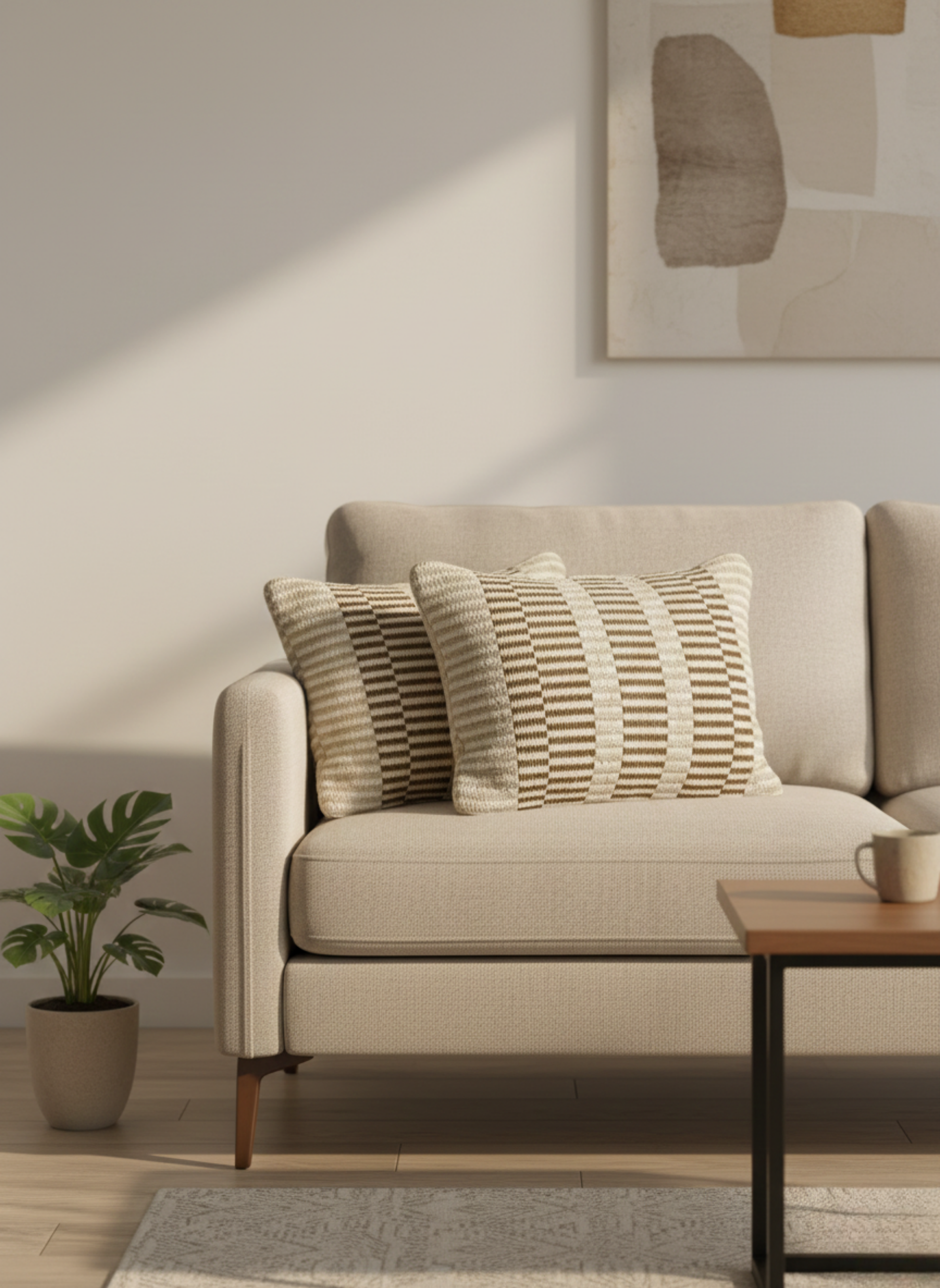 Brown and Cream Striped Cushion Cover