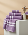 Premium Soft Cotton Hand & Bath Towel Set– Lavender Striped Elegance