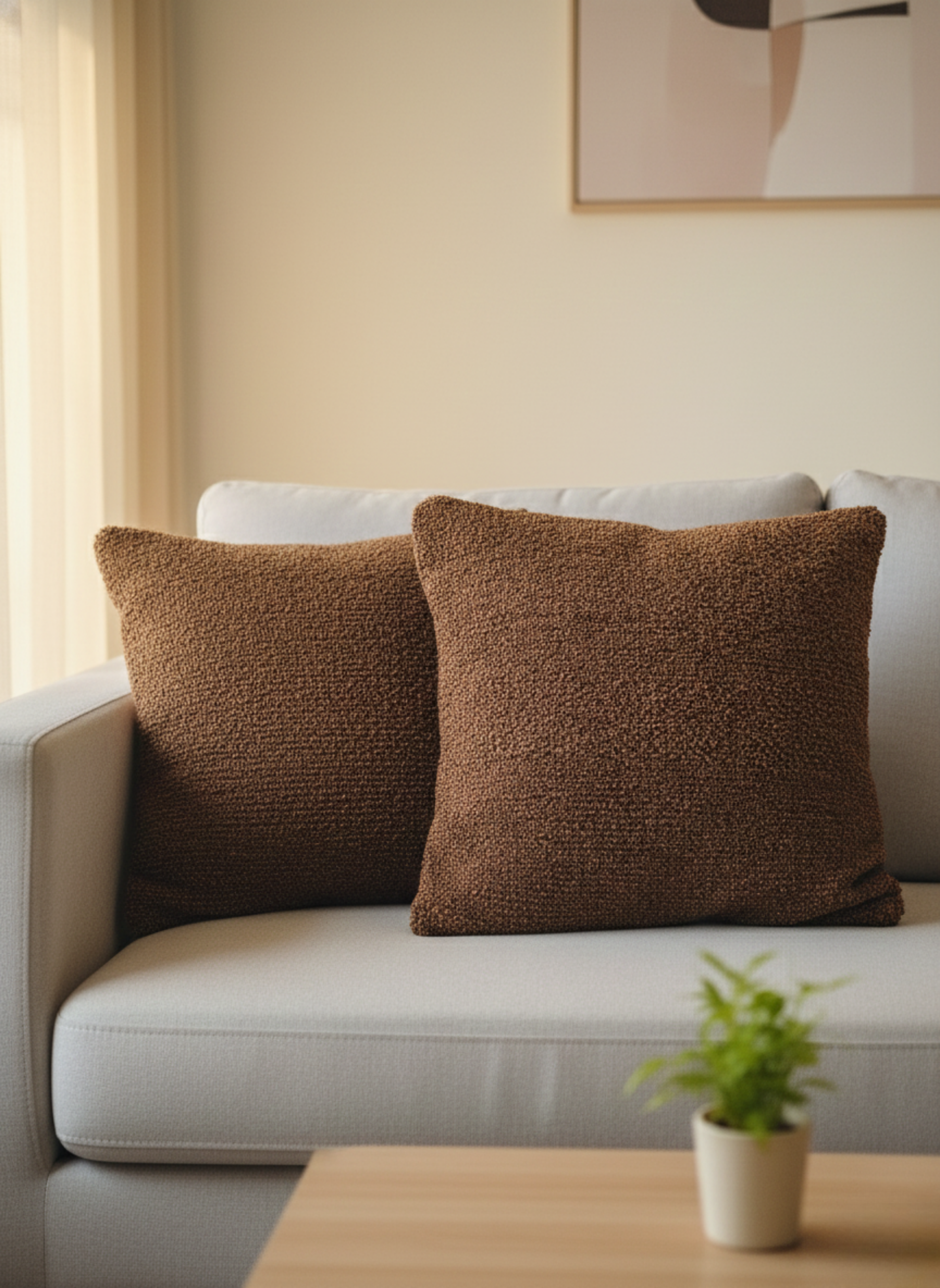 Warm Cocoa Brown Textured Cotton Cushion Cover – Solid Minimal Design