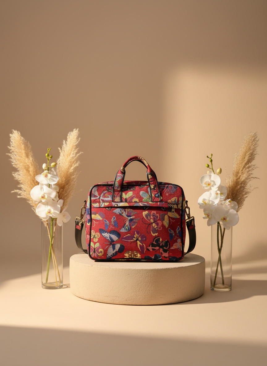 Ruby Red Multicolor Floral Print Handbag