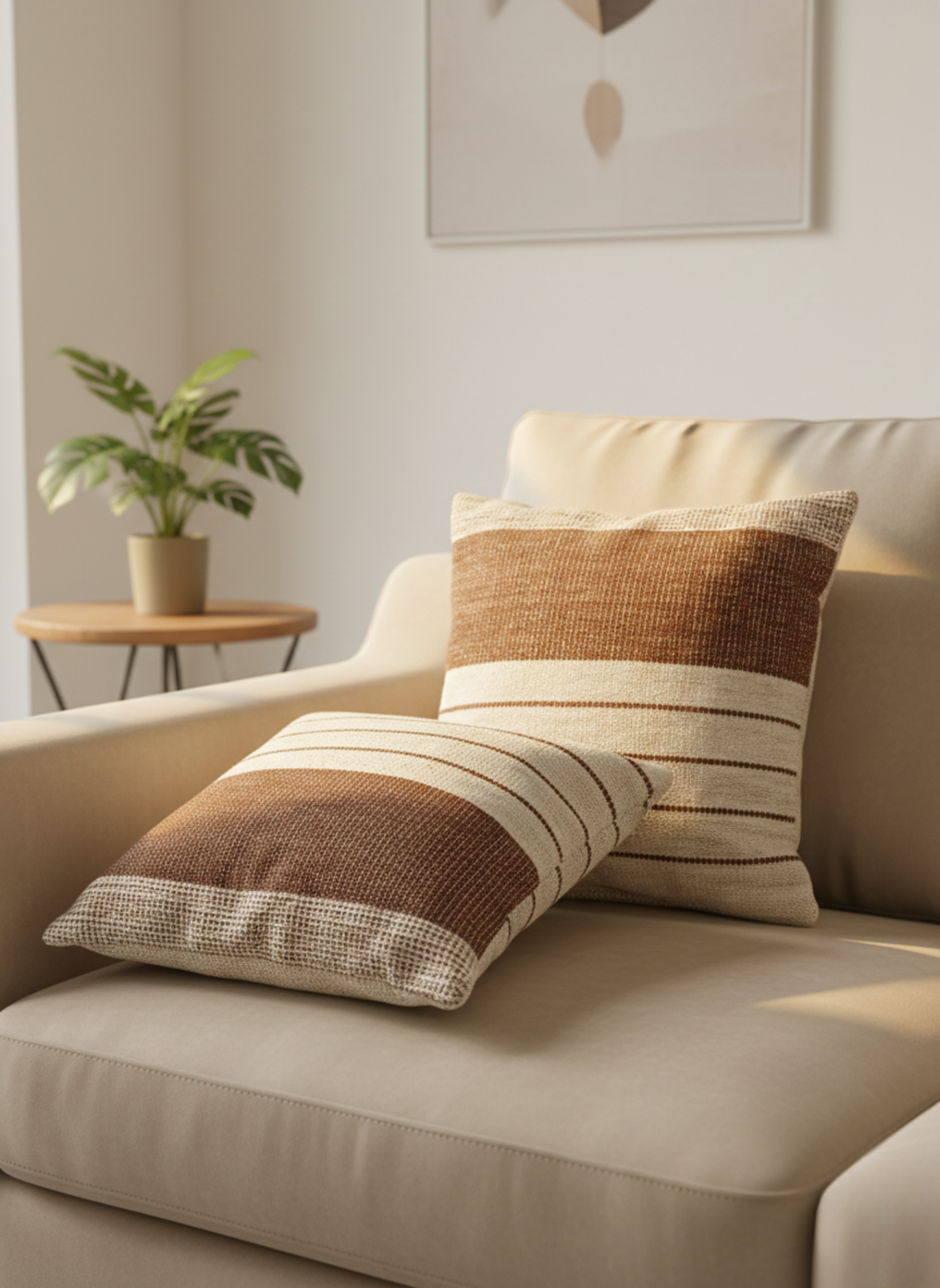 Brown and Cream Block Striped Cushion Cover