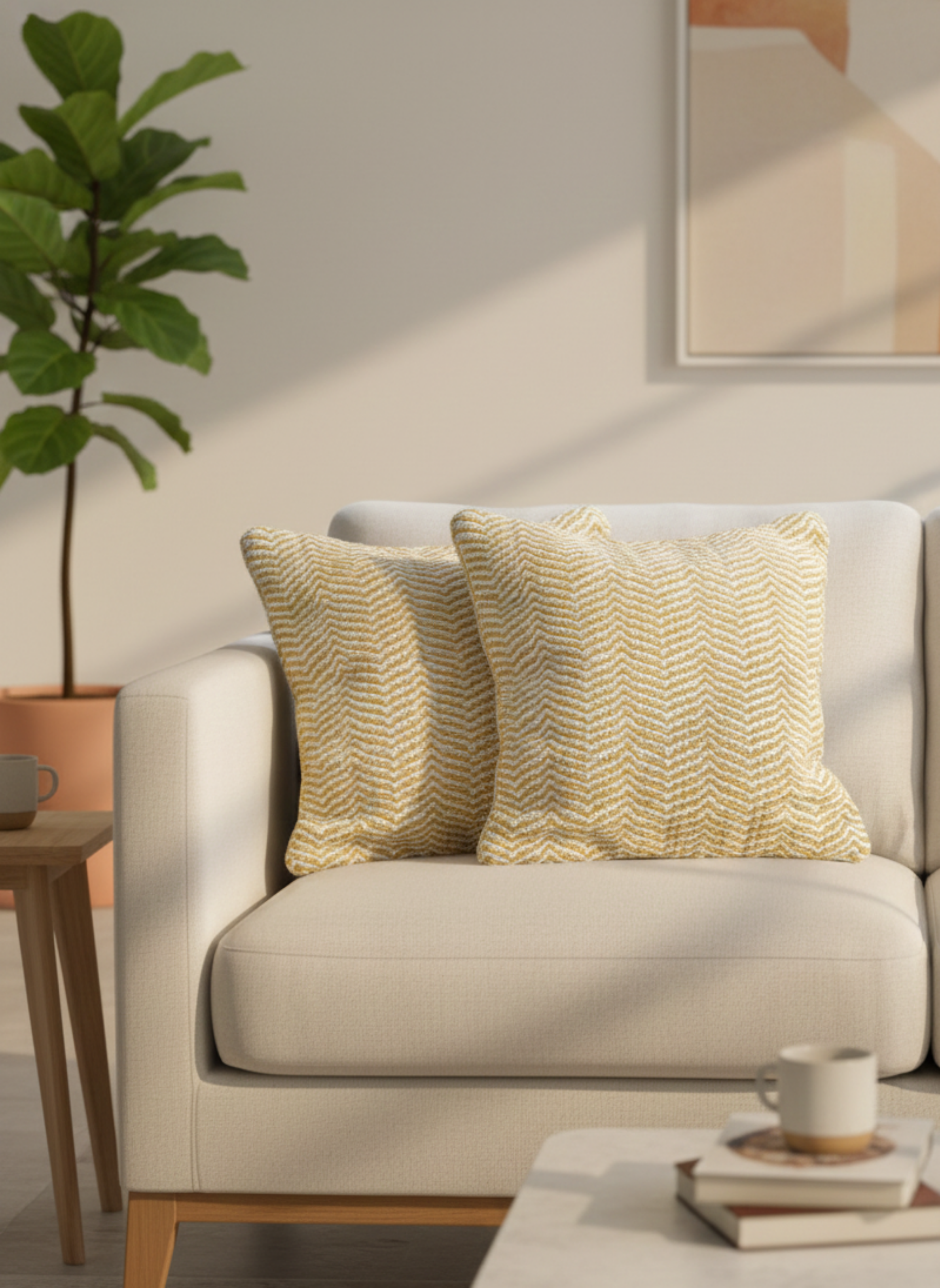 Yellow Zig-Zag Pattern Cushion Cover