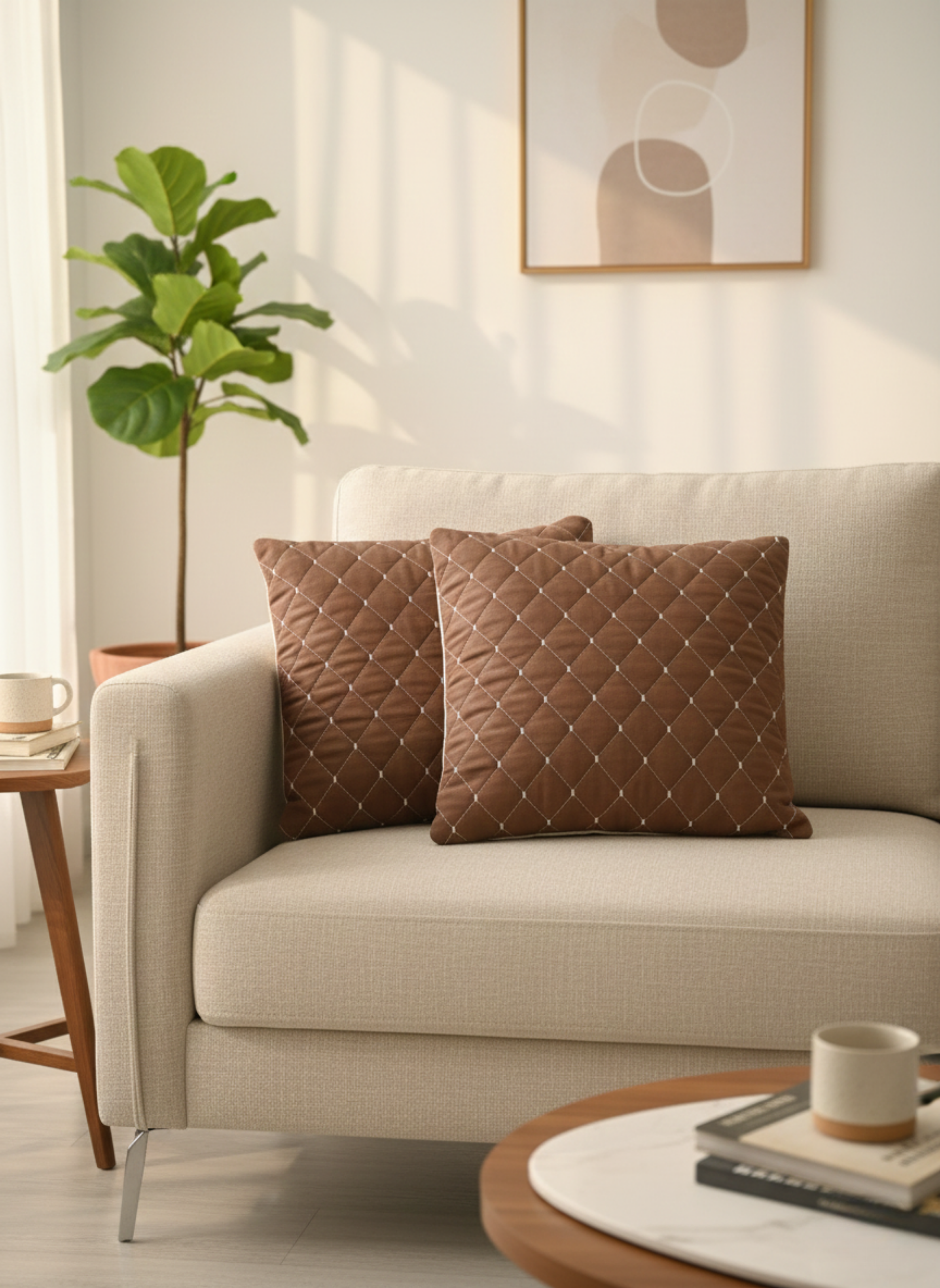 Brown Diamond Quilted Cushion Cover