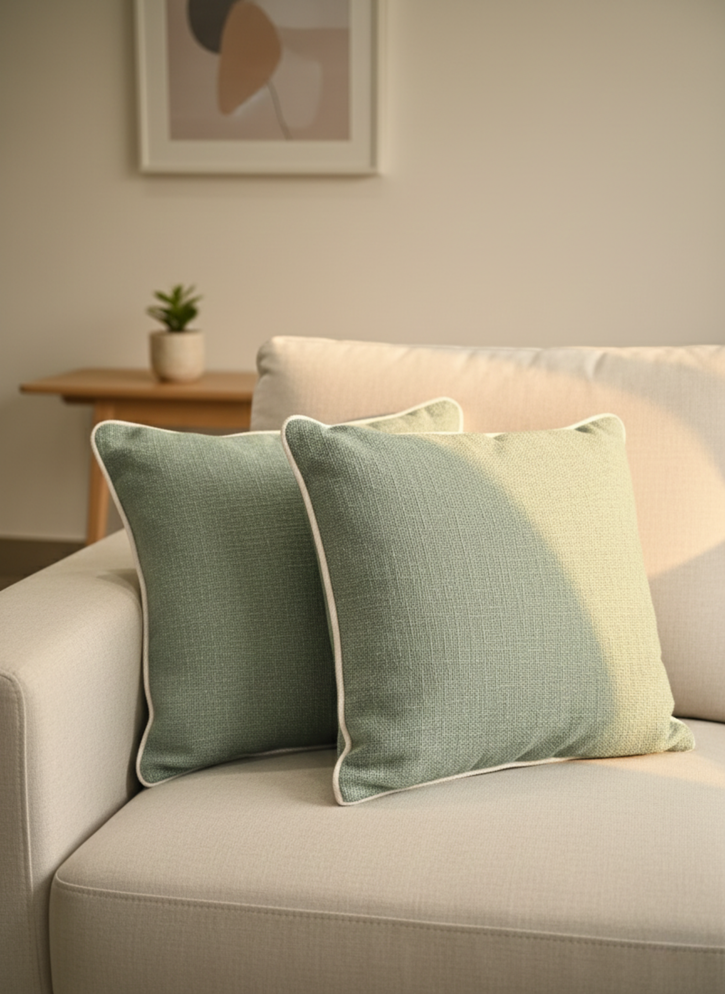 Sage Green Cushion Cover with White Piping
