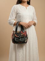 Black Floral Embroidered Handbag