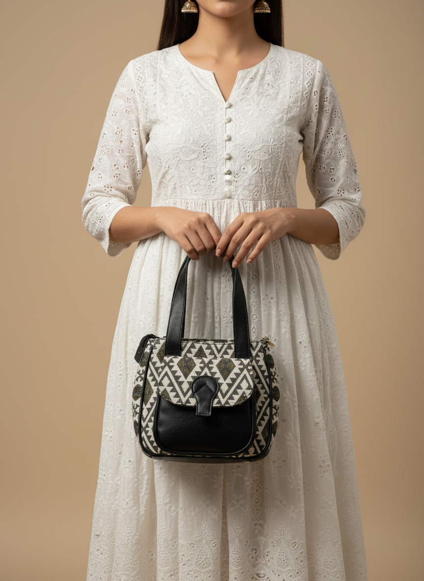 Black & White Triangle Print Handbag