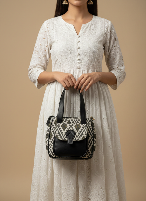 Black & White Triangle Print Handbag