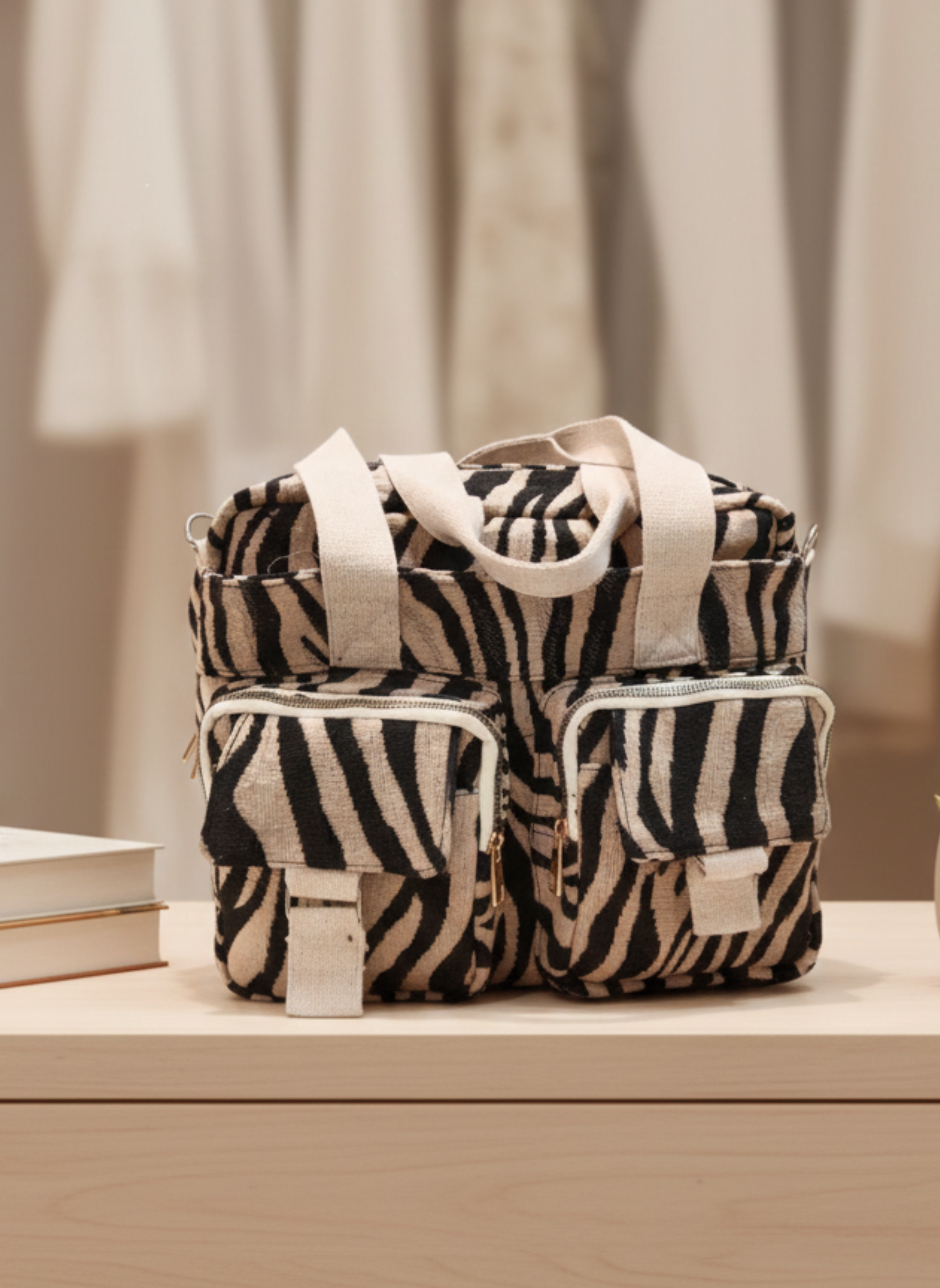 Black & Beige Zebra Print Handbag