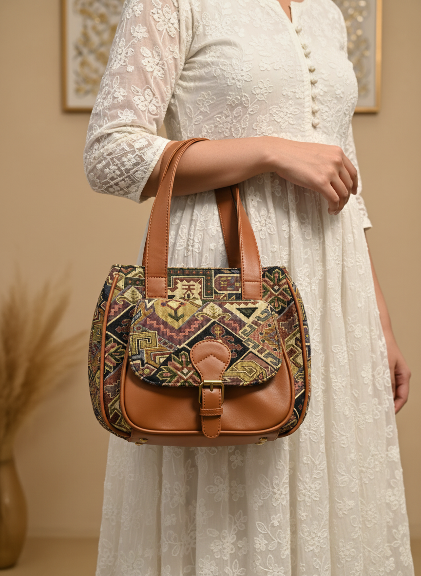 Tan Brown Boho Print Handbag
