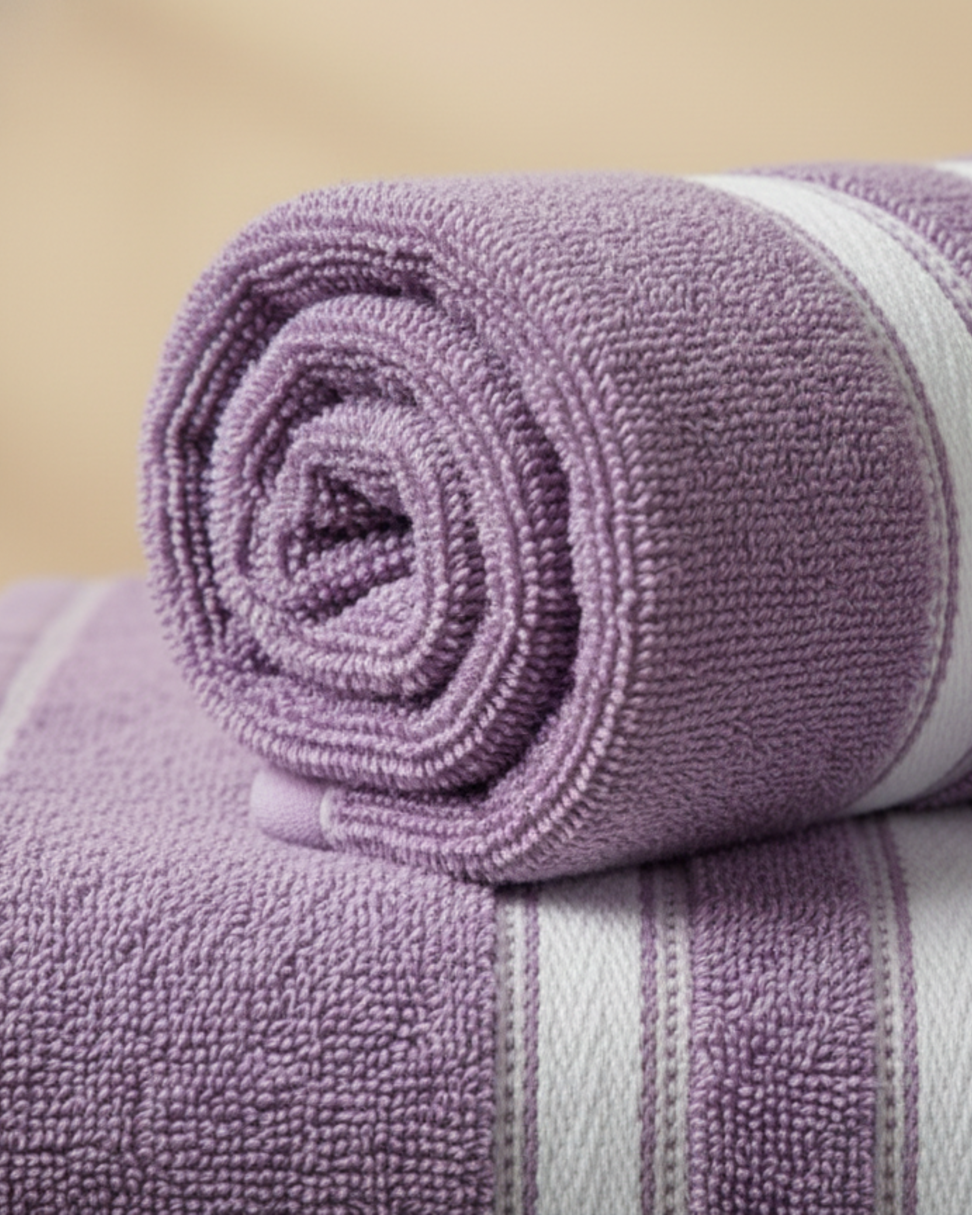 Premium Soft Cotton Hand & Bath Towel Set– Lavender Striped Elegance