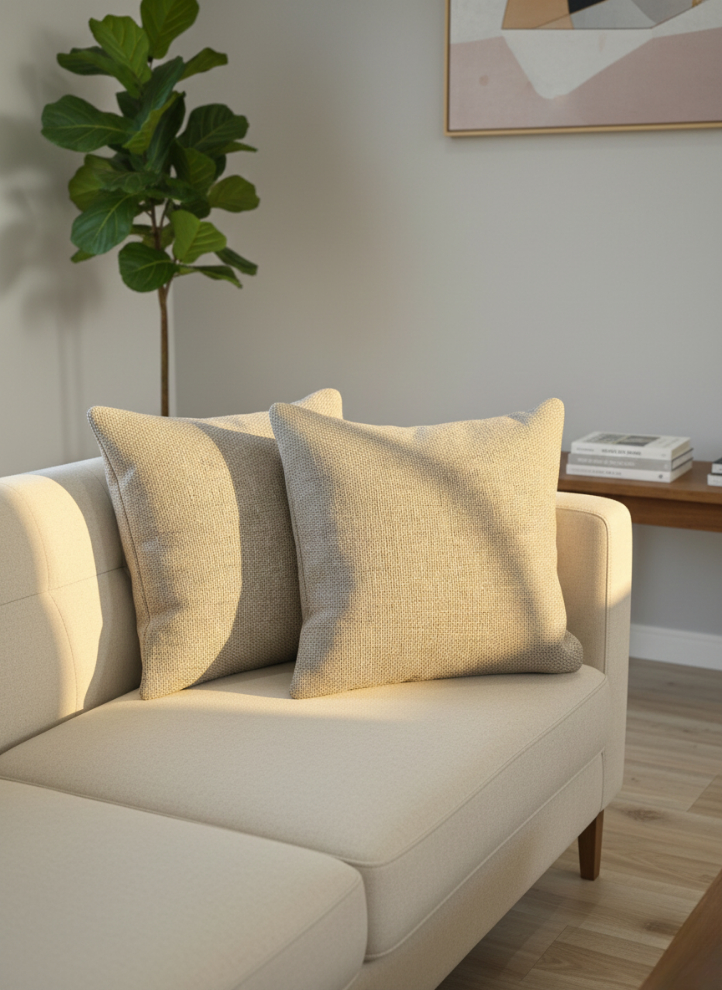 Natural Beige Textured Jute Cushion Cover – Minimal Solid Design