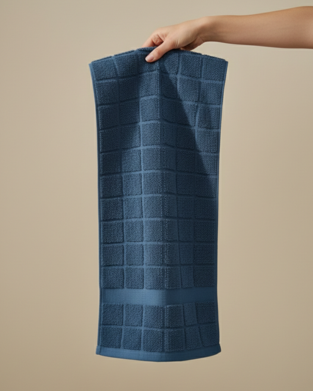 Deep Blue Grid Cotton Hand Towel