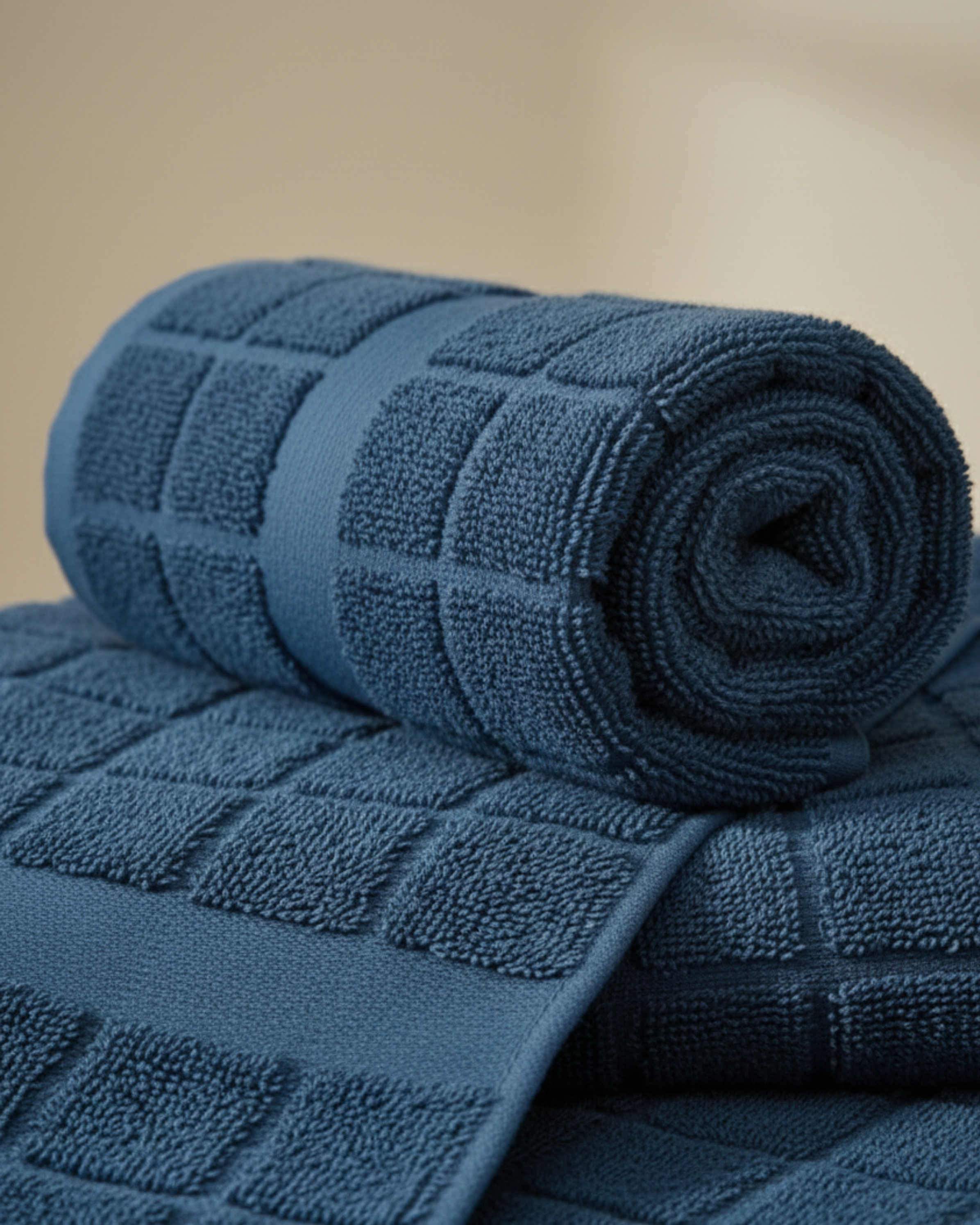 Deep Blue Grid Cotton Hand Towel