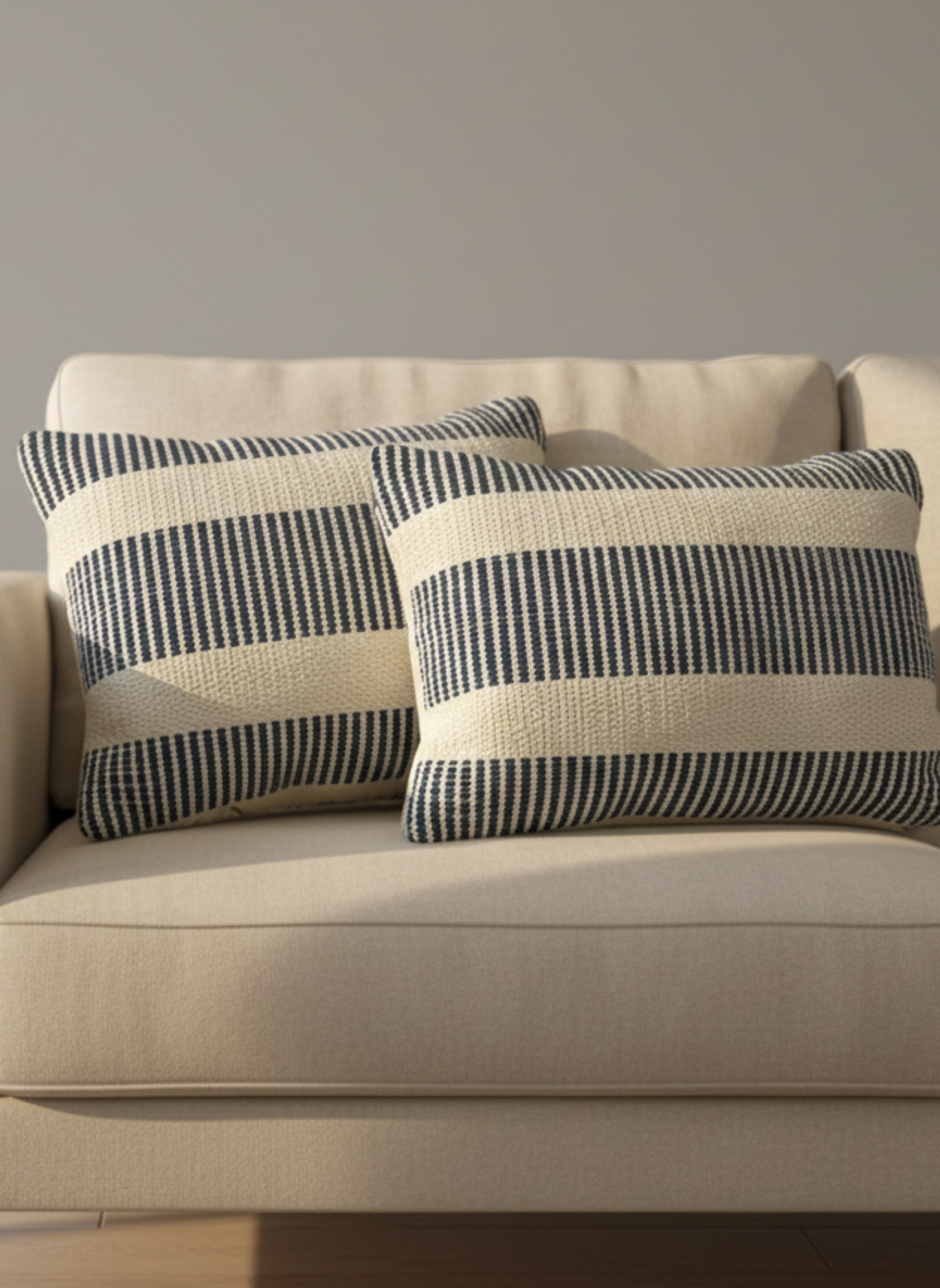Navy Blue & Cream Wide Striped Cushion Cover