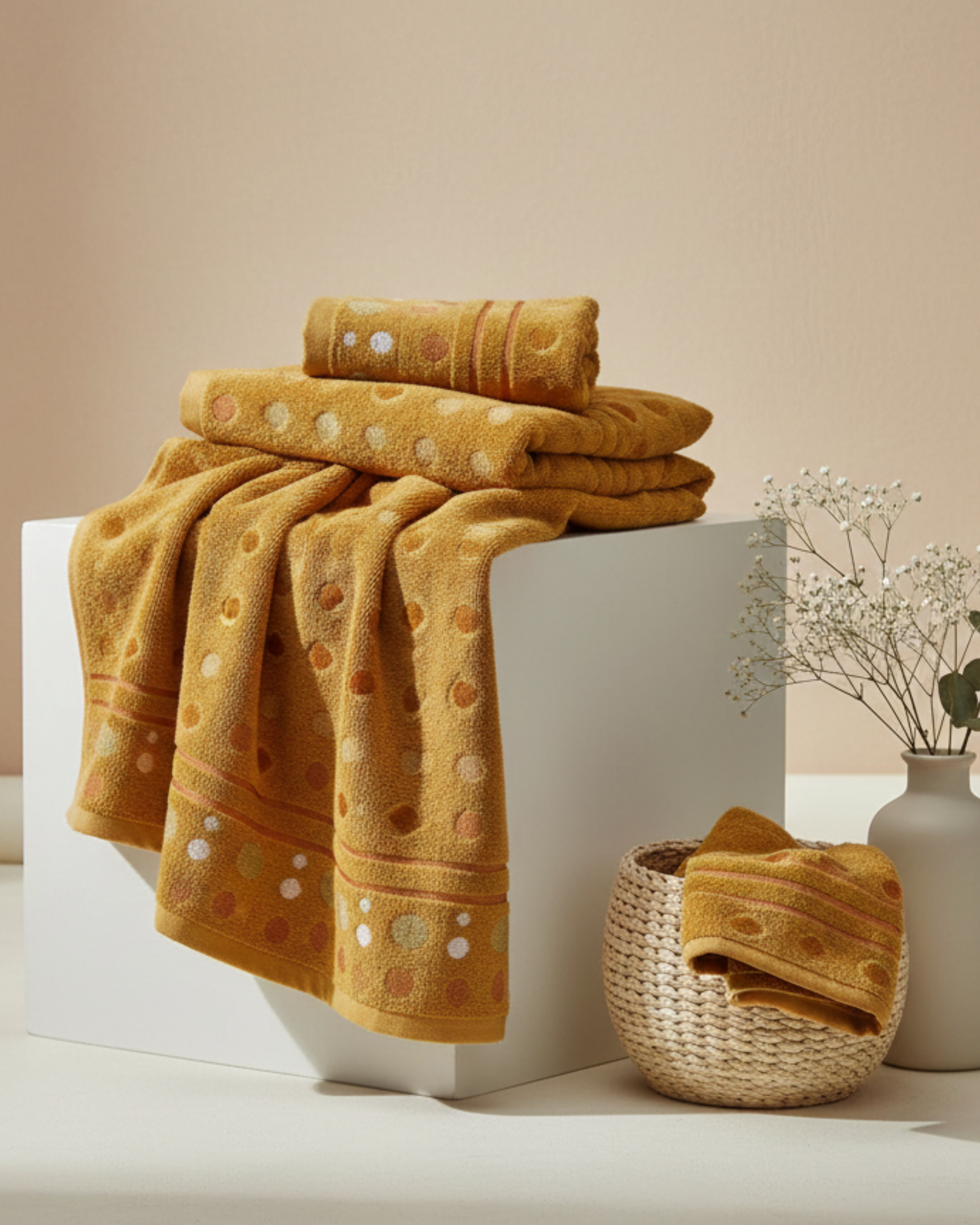 Golden Dots Premium Cotton Hand Towel