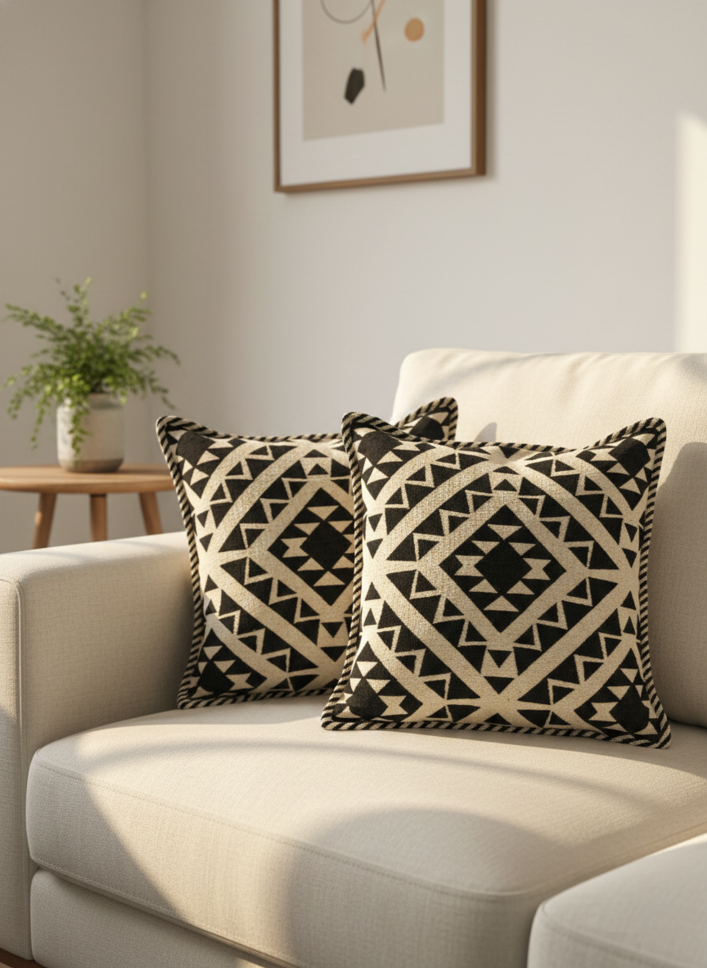 Black & Cream Aztec Geometric Cushion Cover