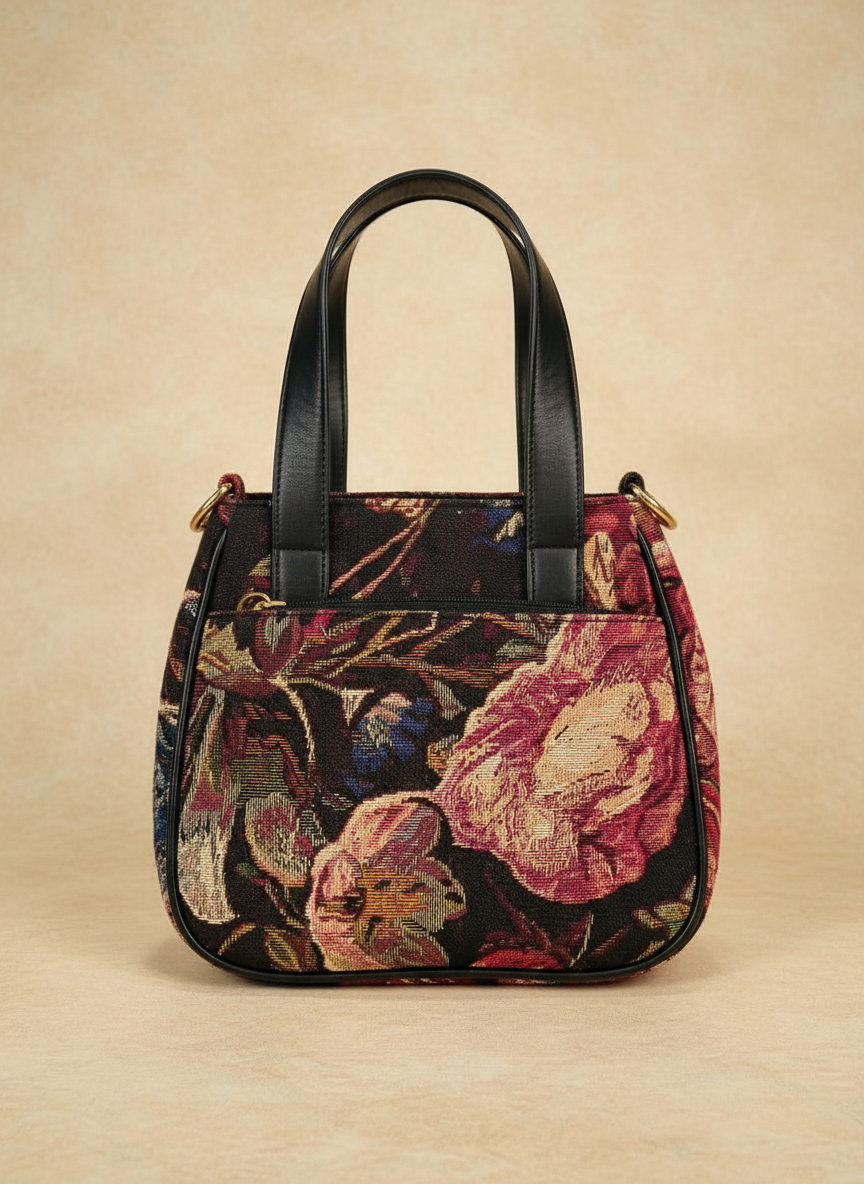 Black Floral Embroidered Handbag