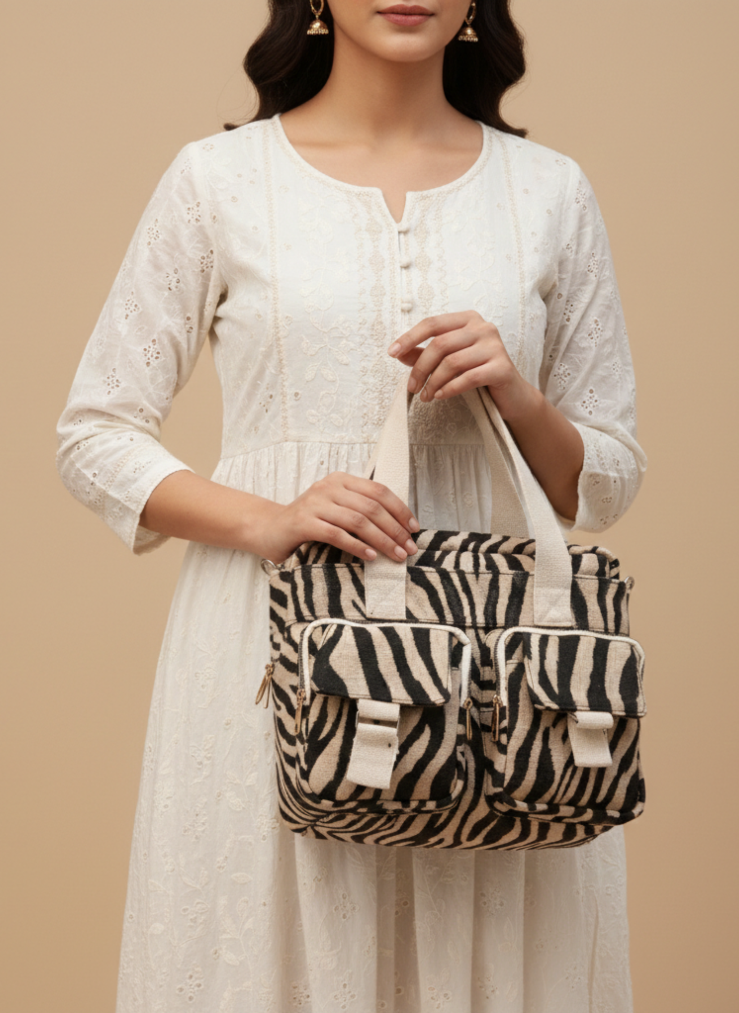 Black & Beige Zebra Print Handbag