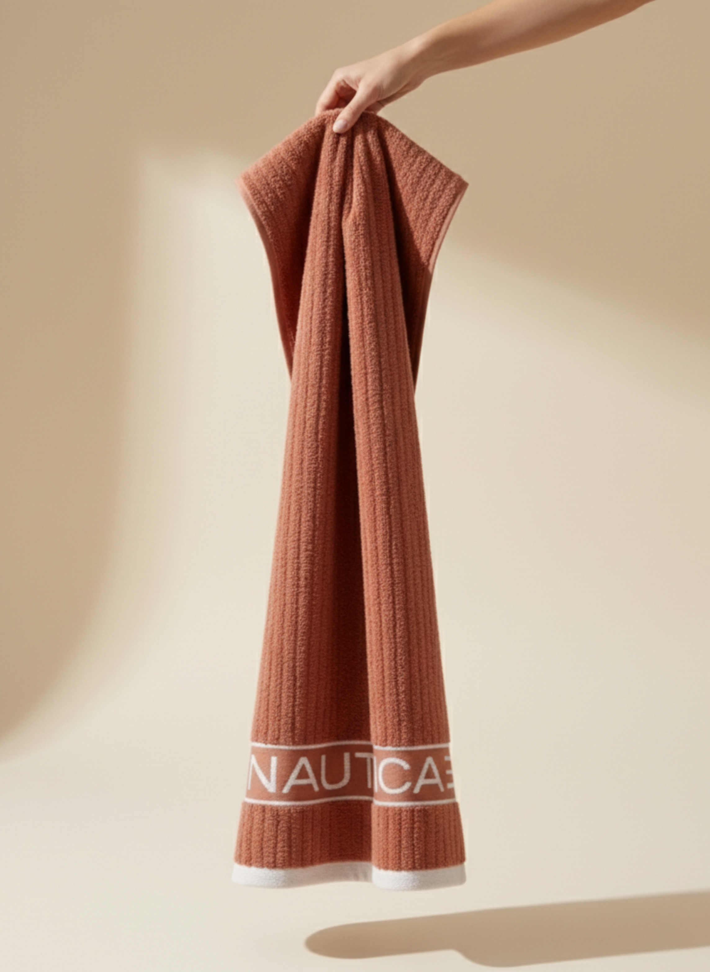 Premium Soft Cotton Hand & Bath Towel Set – Rust Brown Ribbed Design