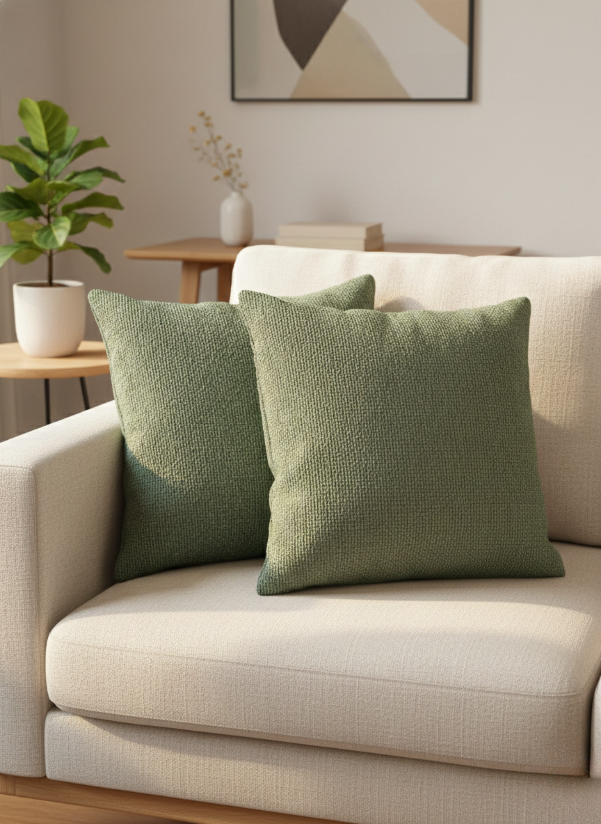 Sage Green Textured Jute Cushion Cover – Solid Minimal Style