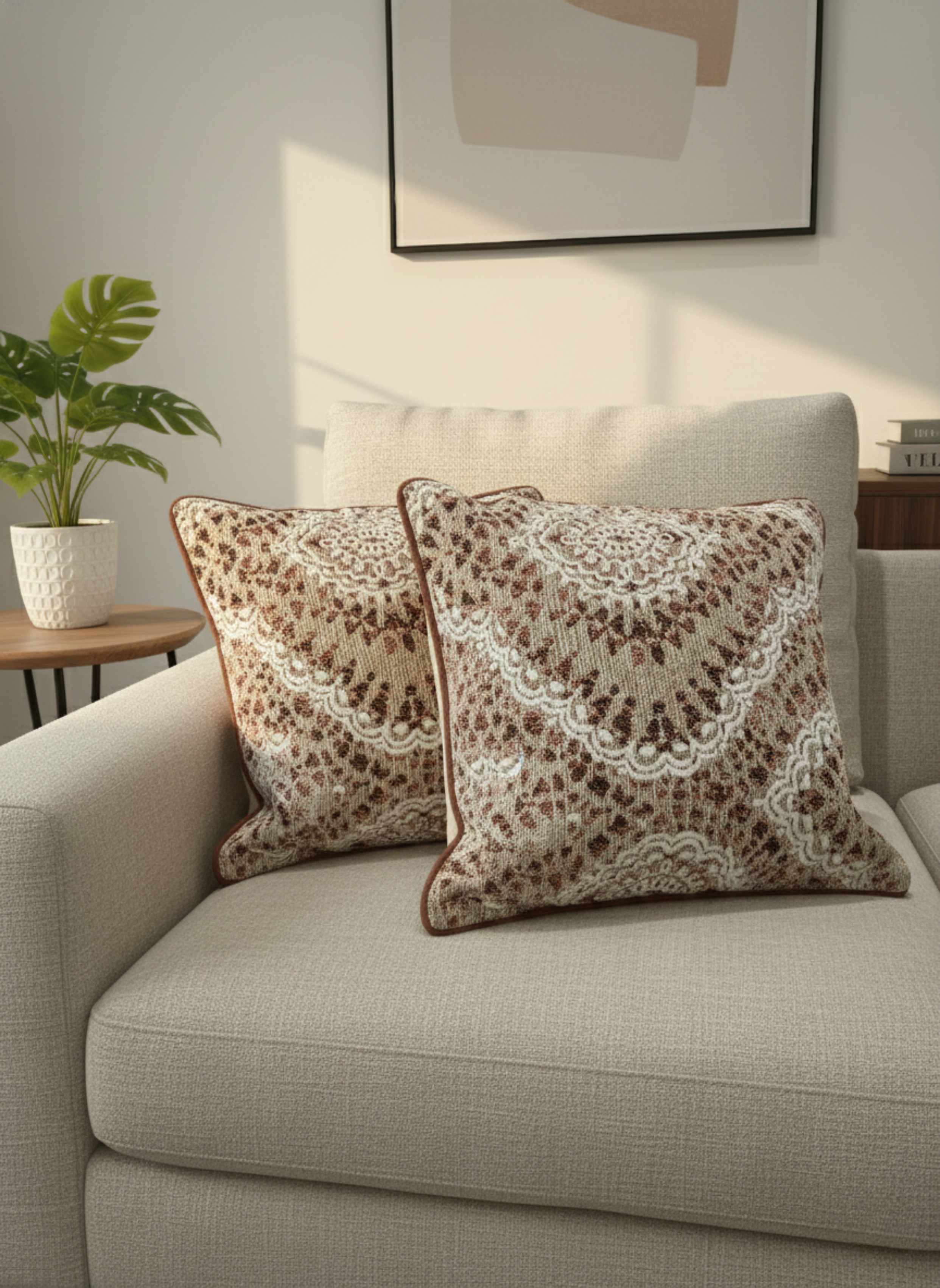 Earthy Brown Mandala Tapestry Cushion Cover