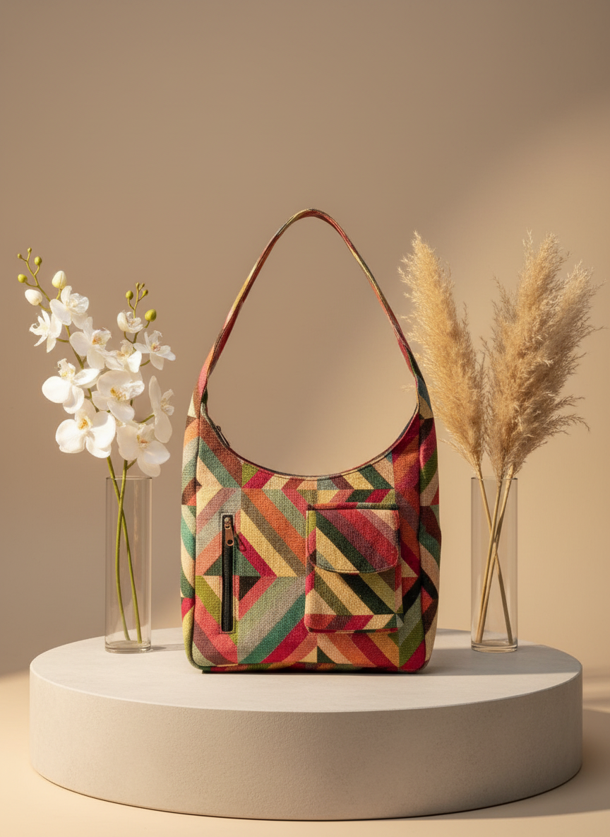 Multi-Color Geometric Hobo Bag