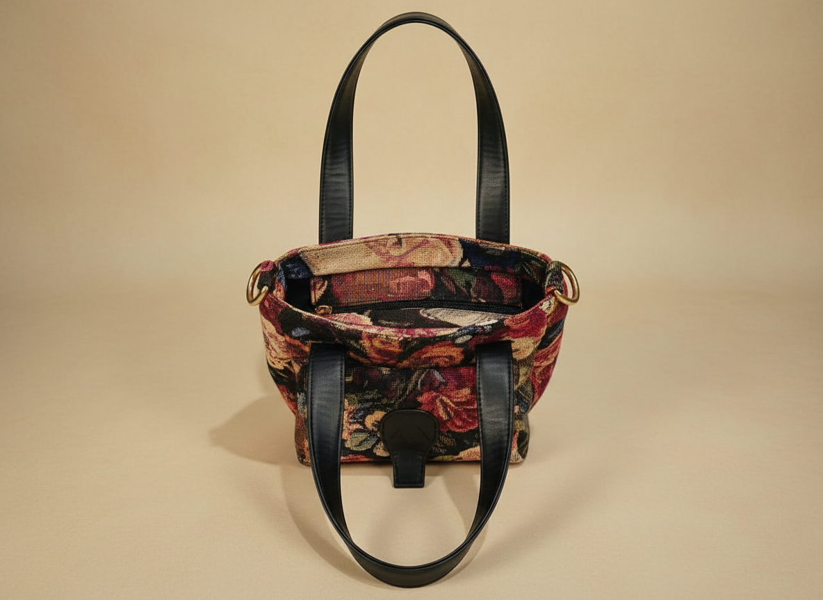 Black Floral Embroidered Handbag
