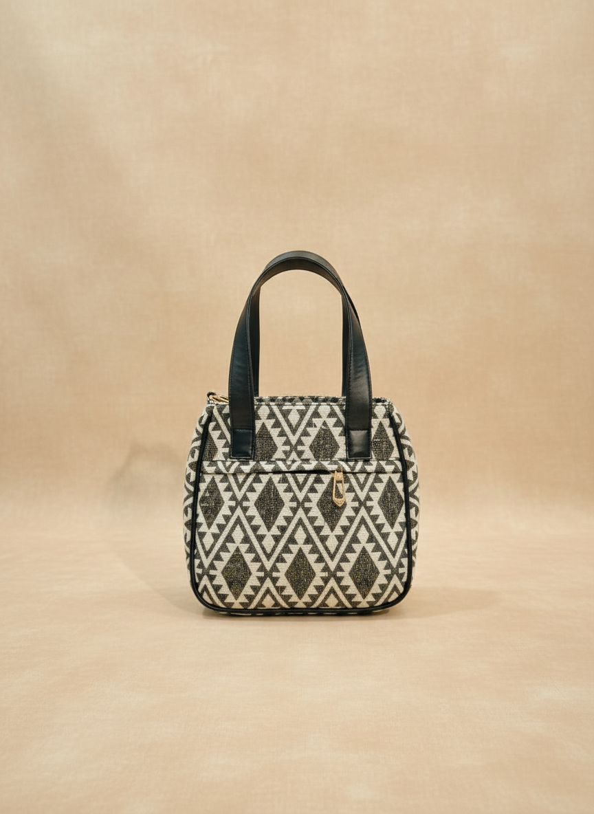 Black & White Triangle Print Handbag
