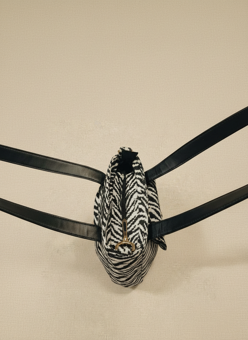 Black & Ivory Zebra Print Handbag with Leather Finish