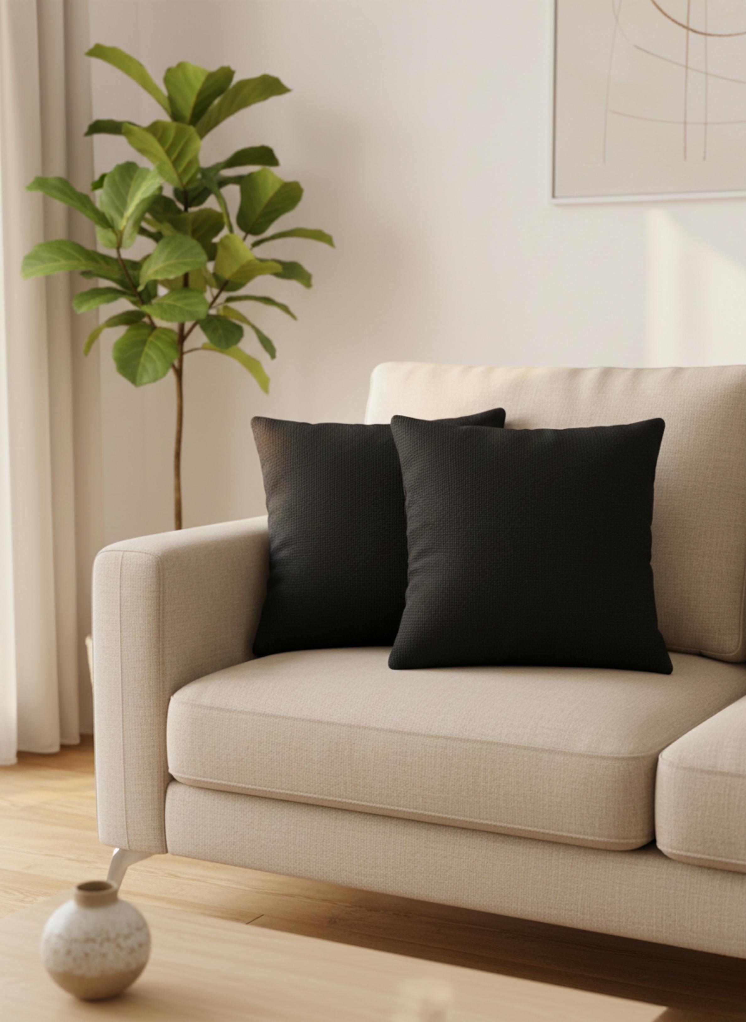 Black Textured Jute Cushion Cover – Solid Minimal Style