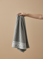 Premium Soft Cotton Hand & Bath Towel Set – Grey Leaf Design