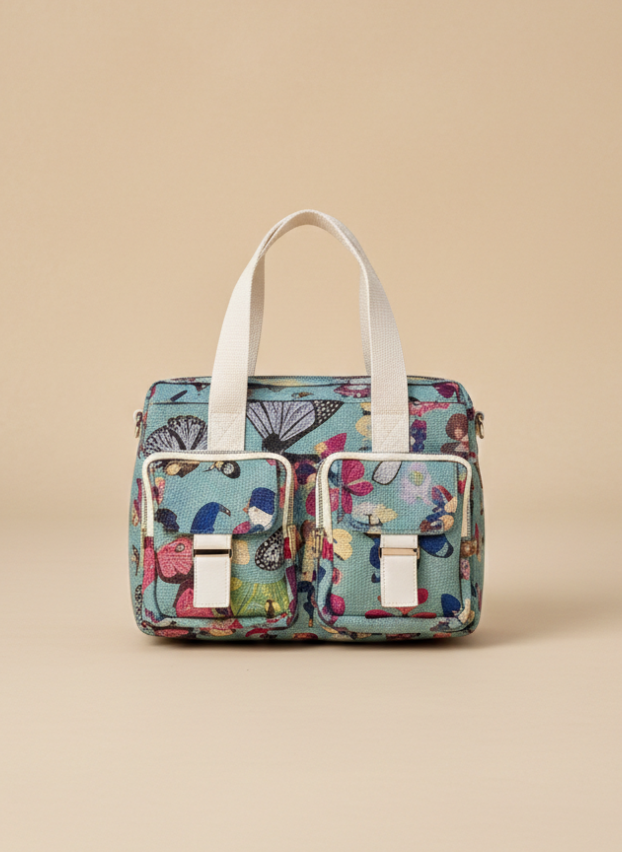Blue Base Multicolour Print Handbag
