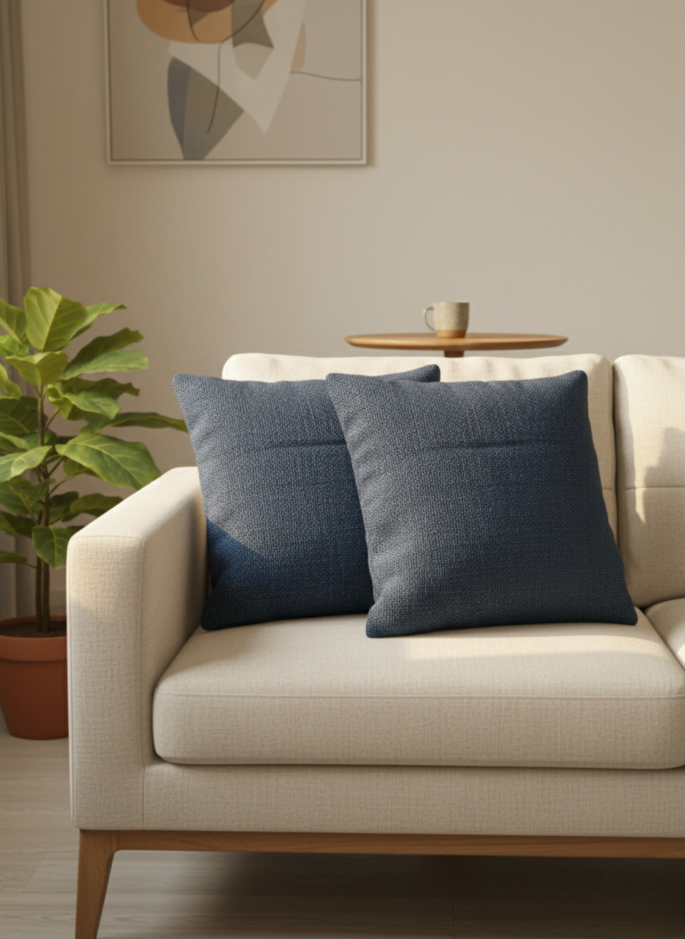 Navy Blue Textured Jute Cushion Cover – Solid Minimal Style