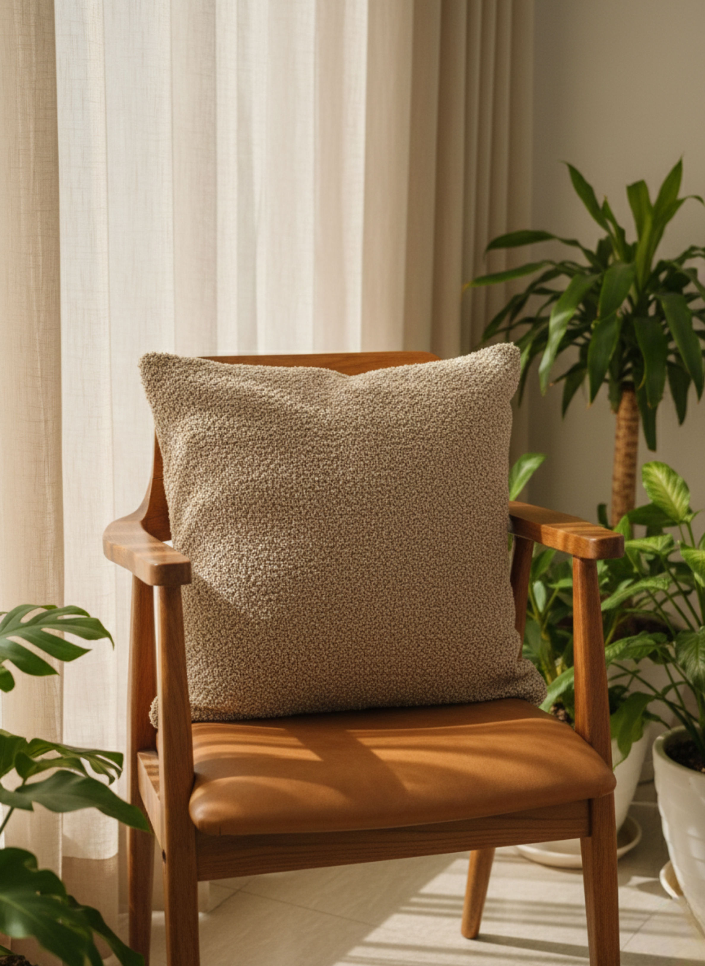 Warm Taupe Textured Cushion Cover – Soft Solid Fabric