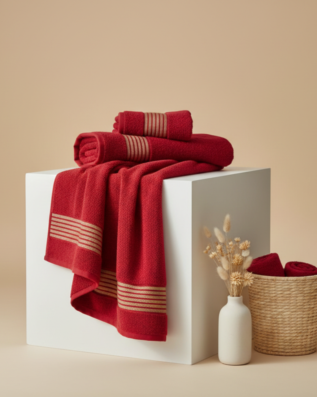 Crimson Stripe Premium Cotton Hand Towel