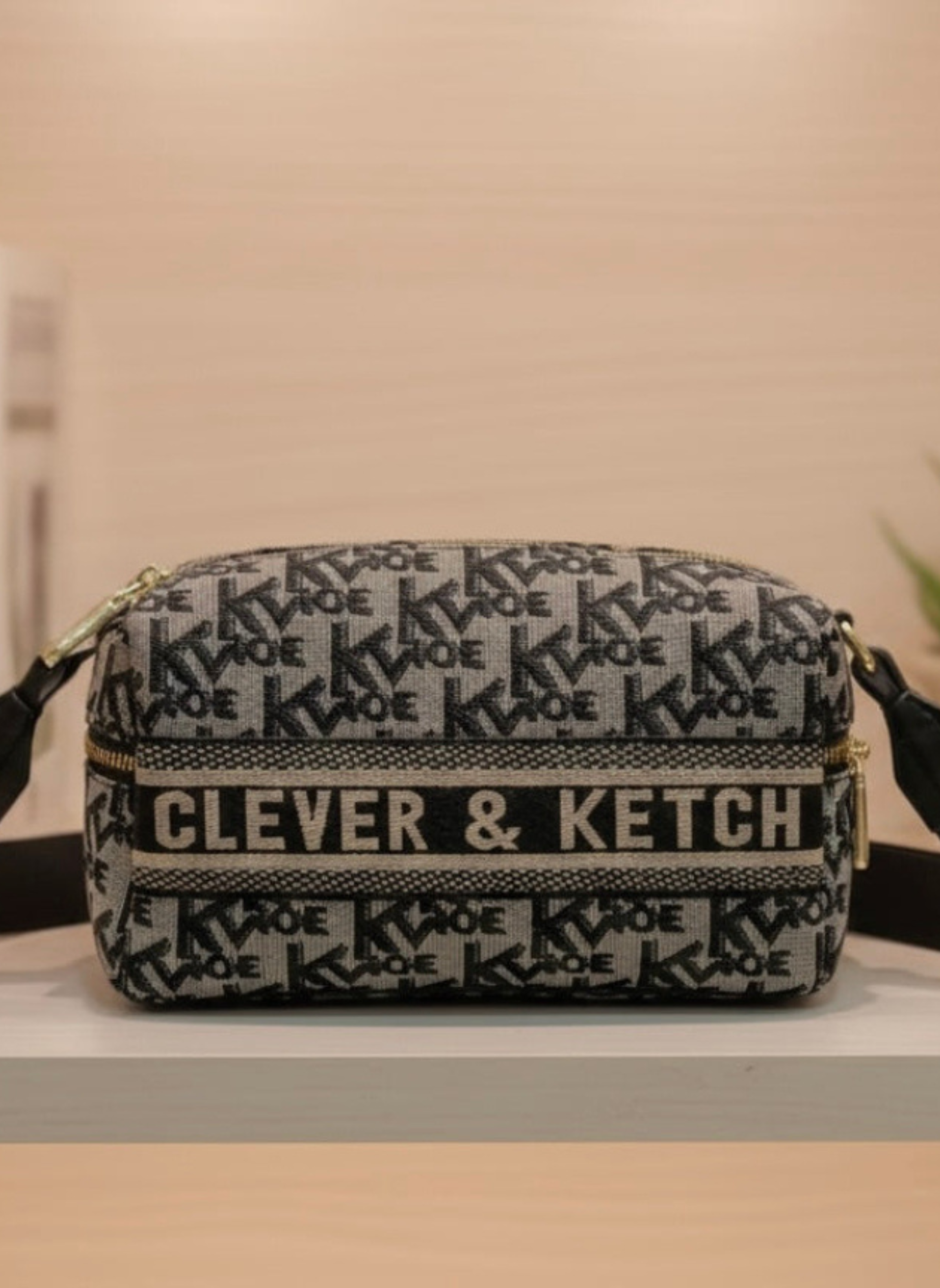 Grey & Black Printed Sling Bag