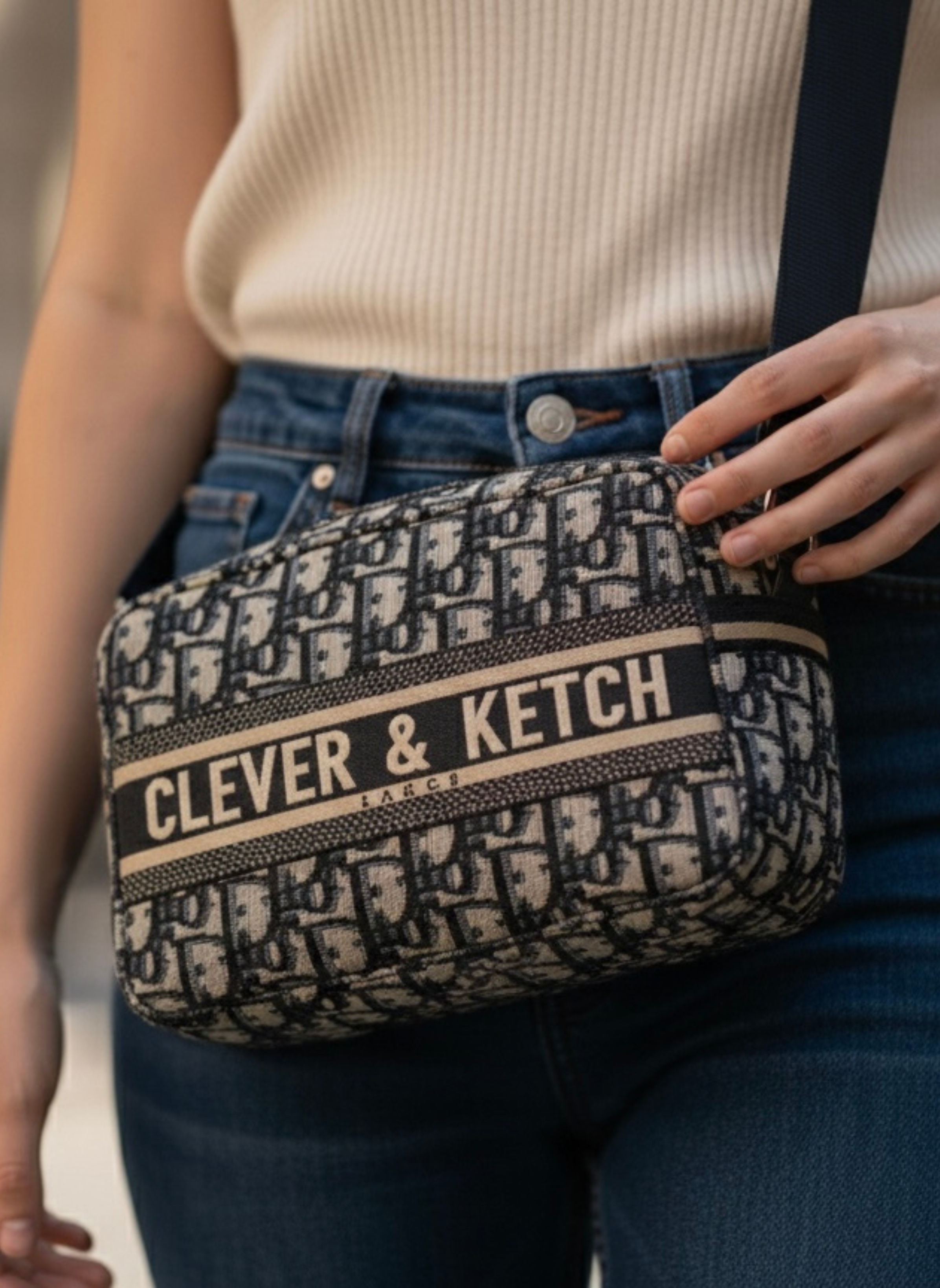 Grey & Black Printed Sling Bag