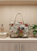 Beige Multicolour Bird Print Handbag