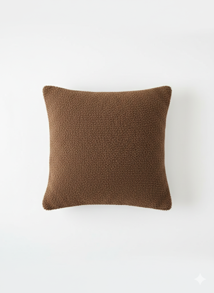 Warm Cocoa Brown Textured Cotton Cushion Cover – Solid Minimal Design