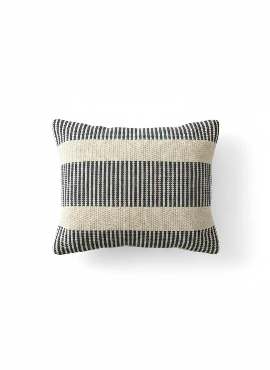 Navy Blue & Cream Wide Striped Cushion Cover