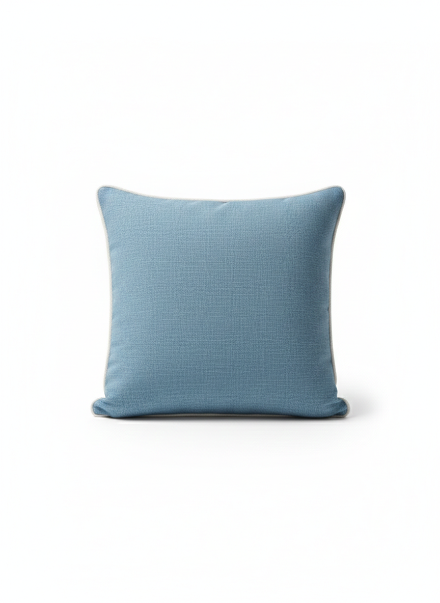 Blue Textured Cushion Cover with White Contrast Piping