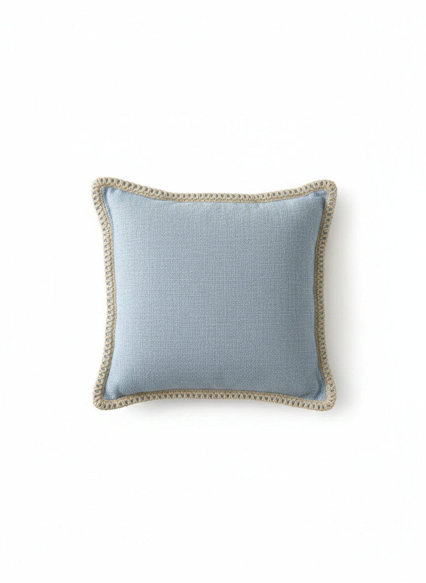 Sky Blue Textured Cushion Cover with Crochet Border