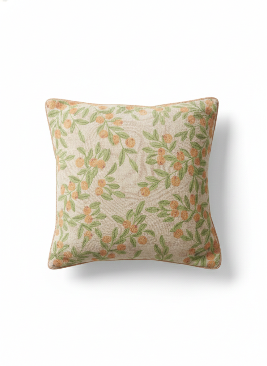 Peach & Green Floral Cushion Cover